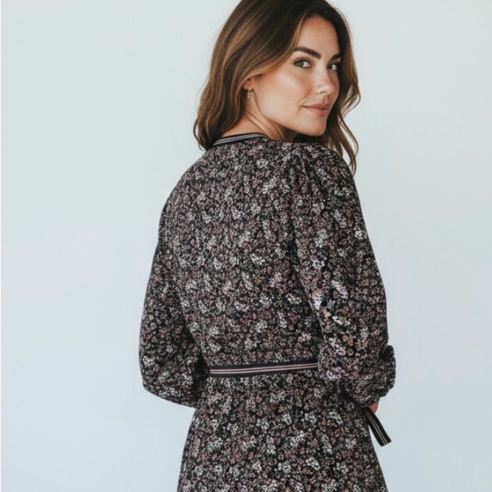 Max Studio Black Floral Wrap Midi Dress size S small new - Picture 3 of 12